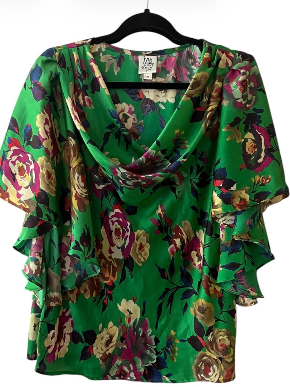 Ivy Jane Floral Blouse Size M | Green Multi | Romantic Cottagecore Boho